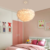 Nordic 5-Light Feather Drum Pendant Chandelier With Bird Deco - White 16’/23.5’/31.5’ Width
