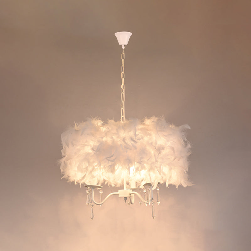 Modern Feather Hanging Light Fixture With Crystal Accent - White/Chrome Candelabra Chandelier (3/5