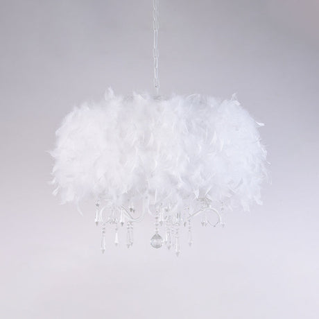 Modern White/Chrome Feather Candelabra Chandelier With Crystal Accents - 3 Or 5 Lights