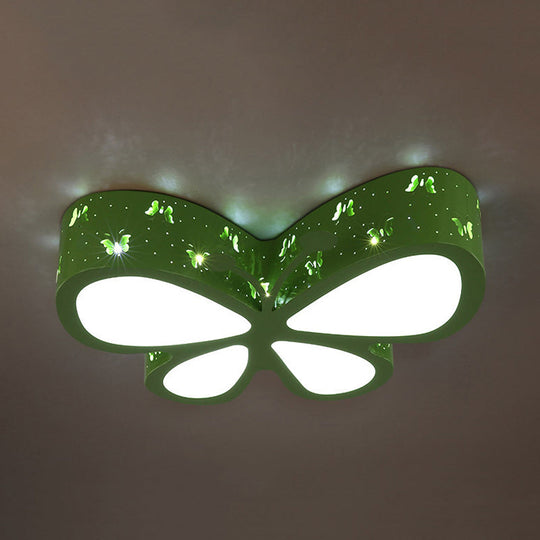 Kindergarten Butterfly Ceiling Light - Cartoon Led Flush Mount Fixture Green / 19.5’