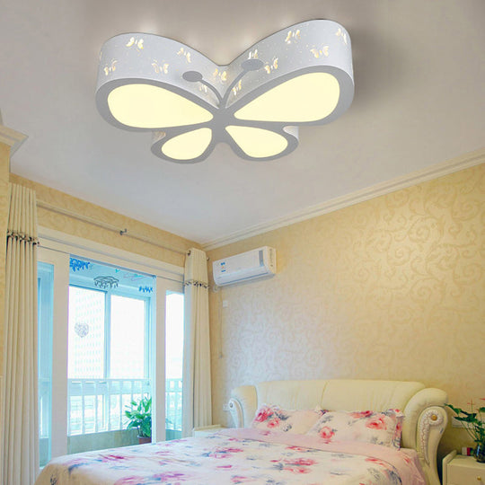 Kindergarten Butterfly Ceiling Light - Cartoon Led Flush Mount Fixture White / 23.5