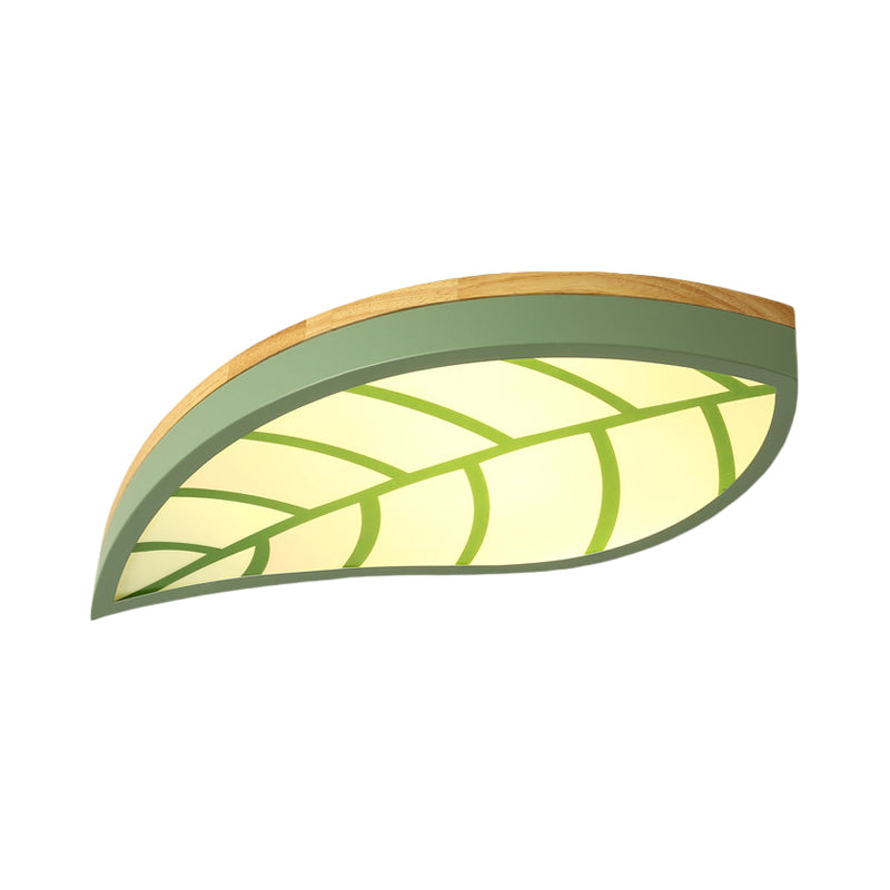Cartoon Macaron Led Ceiling Light For Child Bedroom - Metal Acrylic Leaf Design