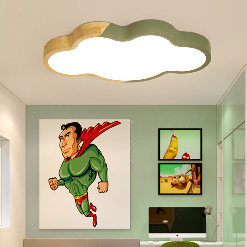 Nordic Cloud Shape Led Ceiling Light For Kids Bedroom - Acrylic Flush Mount Energy Saving Green /