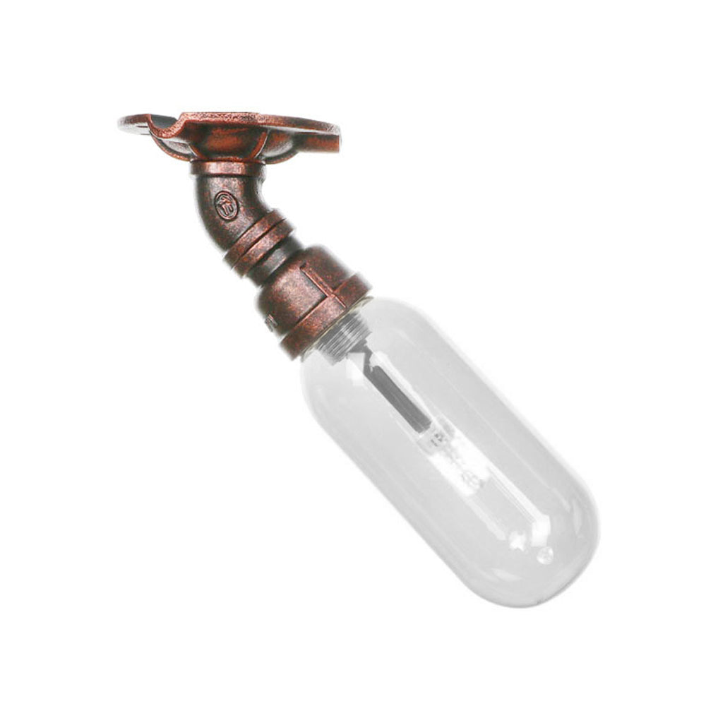 Industrial Bathroom Semi Flush Ceiling Light Fixture With Clear Glass Oval Shade In Weathered