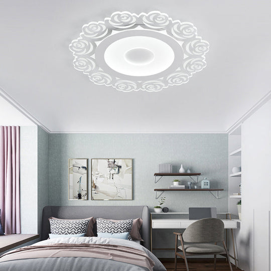 Romantic Led Ceiling Mount Light With Acrylic Rose Edge - Ideal For Girls Bedroom White / 16