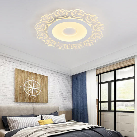 Romantic Led Ceiling Mount Light With Acrylic Rose Edge - Ideal For Girls’ Bedroom White / 16’ Warm