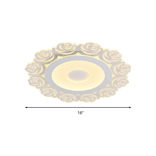 Romantic Led Ceiling Mount Light With Acrylic Rose Edge - Ideal For Girls Bedroom