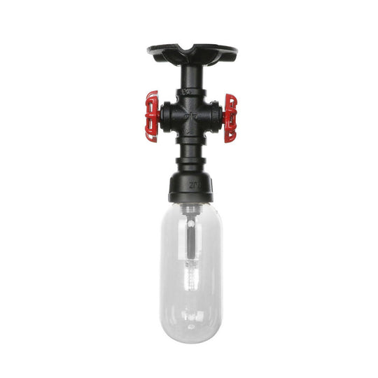Industrial Clear Glass Semi - Flush Ceiling Light With Pipe Design