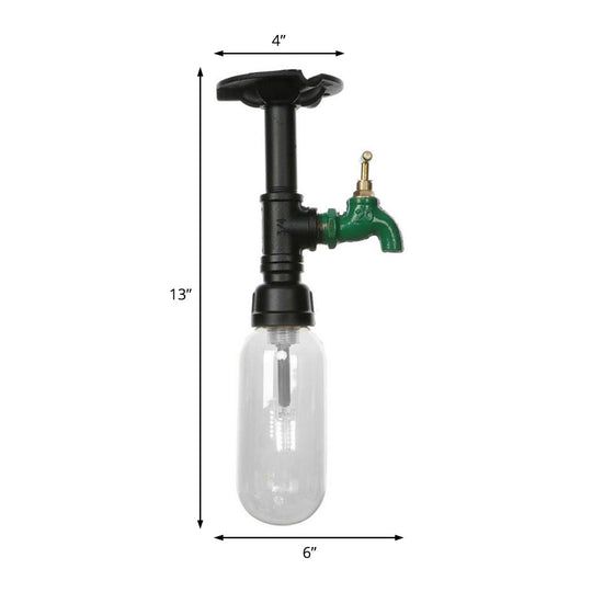 Industrial Clear Glass Semi - Flush Ceiling Light With Pipe Design