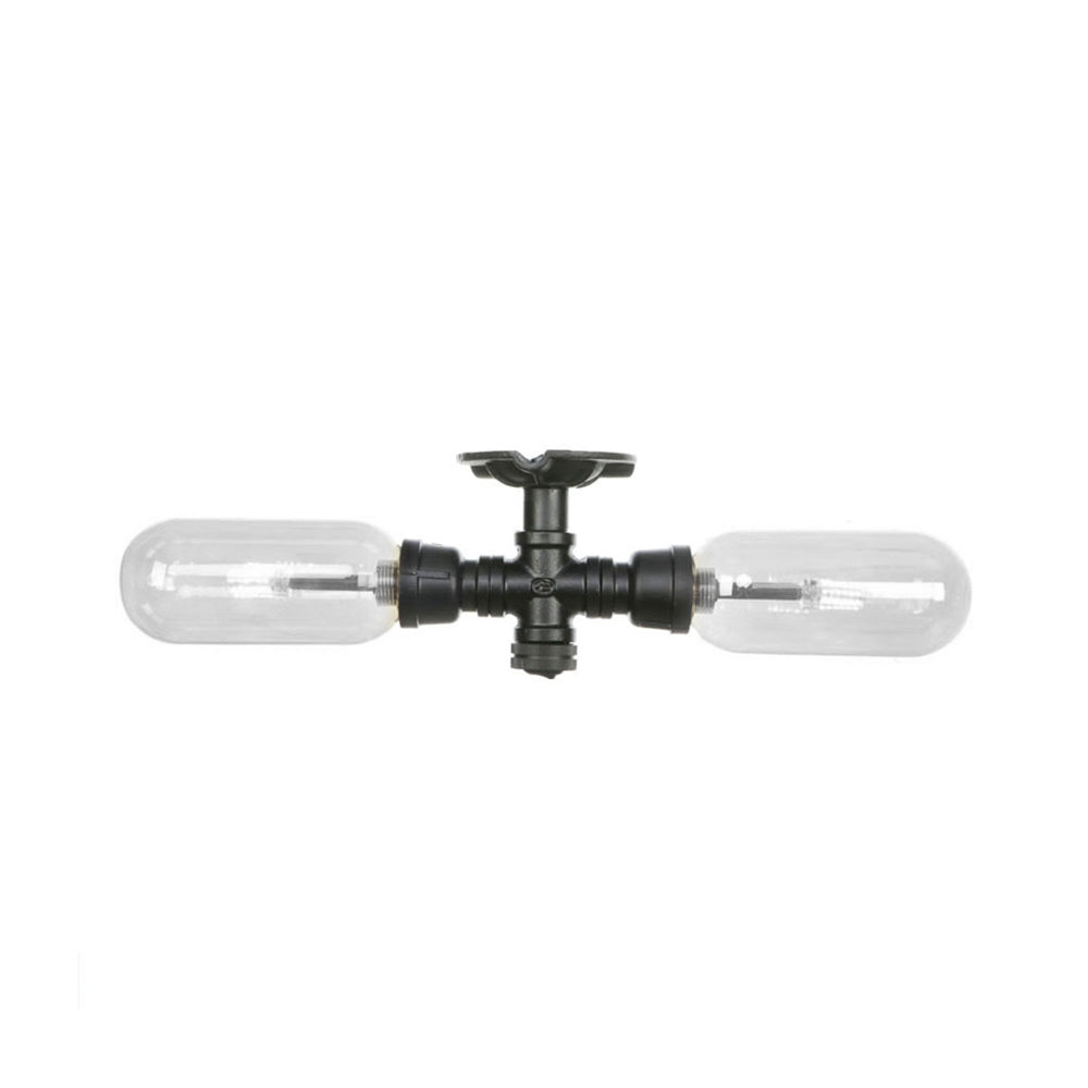 Vintage Matte Black Semi Mount Ceiling Light With Clear Glass Shades - 2 - Light Capsule Design