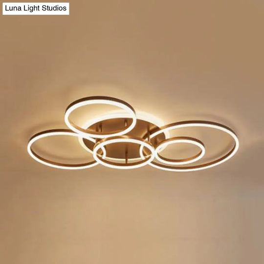 2/3/5-Light Flush Ceiling Light With Brown Acrylic Shade - Warm/White For Living Room 6 / Warm