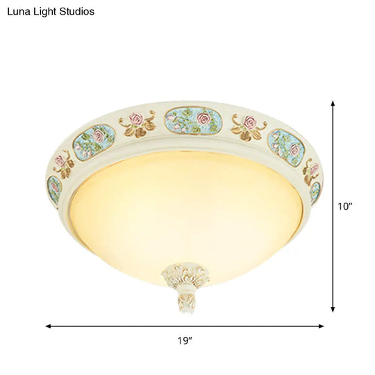 2/3 - Head Flush Mount Opaline Glass Dome Ceiling Light With Flower Decor In Blue And White