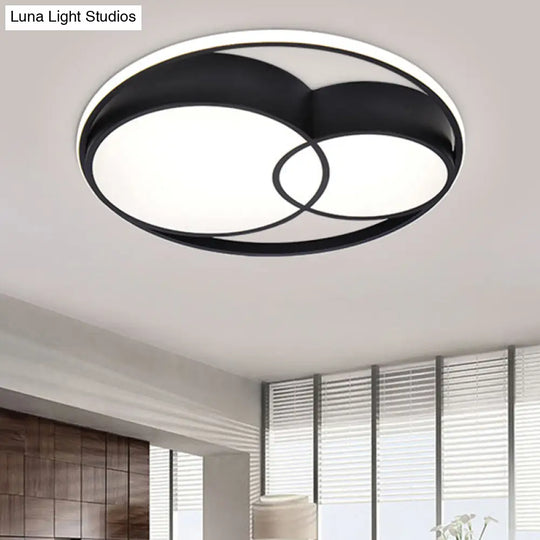2-Drum Nordic Style Black Led Flush Mount Ceiling Light Fixture With Acrylic Panels In Warm/White/3