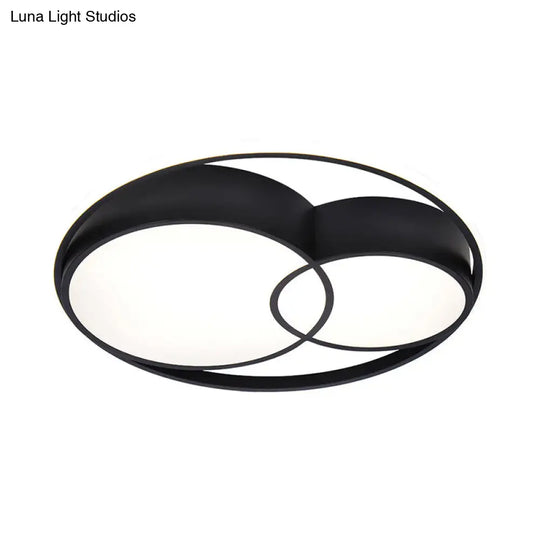 2-Drum Nordic Style Black Led Flush Mount Ceiling Light Fixture With Acrylic Panels In Warm/White/3