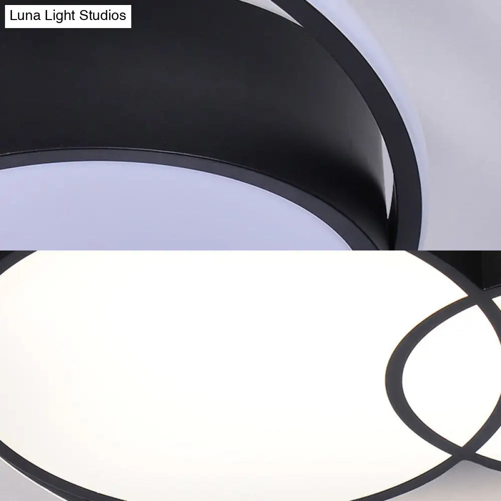 2-Drum Nordic Style Black Led Flush Mount Ceiling Light Fixture With Acrylic Panels In Warm/White/3
