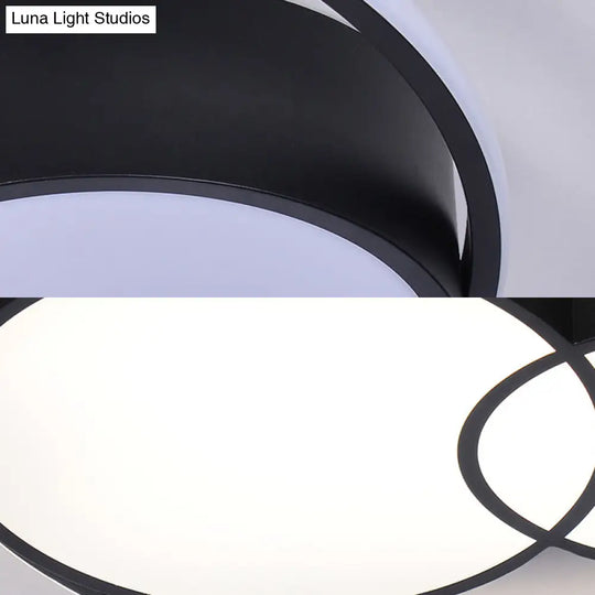 2-Drum Nordic Style Black Led Flush Mount Ceiling Light Fixture With Acrylic Panels In Warm/White/3