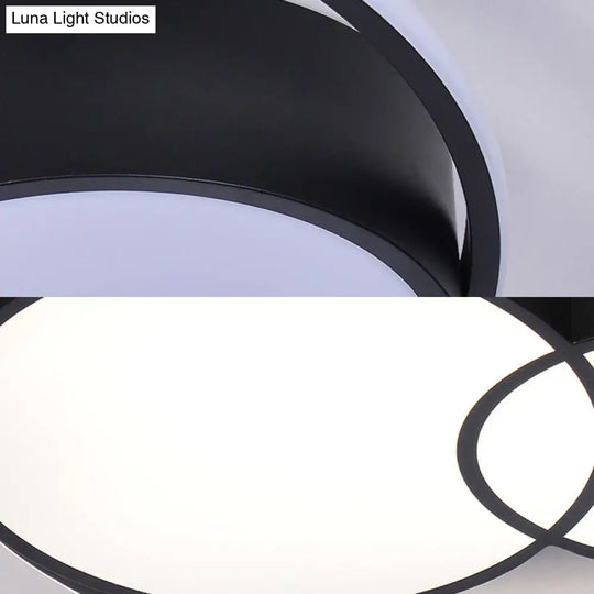 2-Drum Nordic Style Black Led Flush Mount Ceiling Light Fixture With Acrylic Panels In Warm/White/3