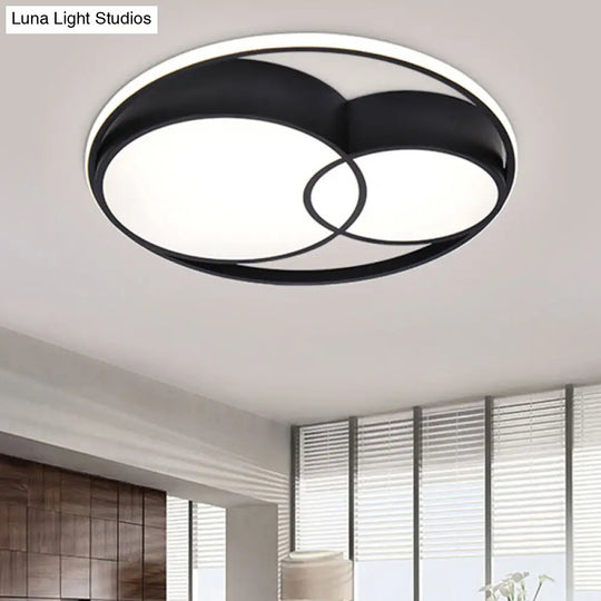 2-Drum Nordic Style Black Led Flush Mount Ceiling Light Fixture With Acrylic Panels In Warm/White/3