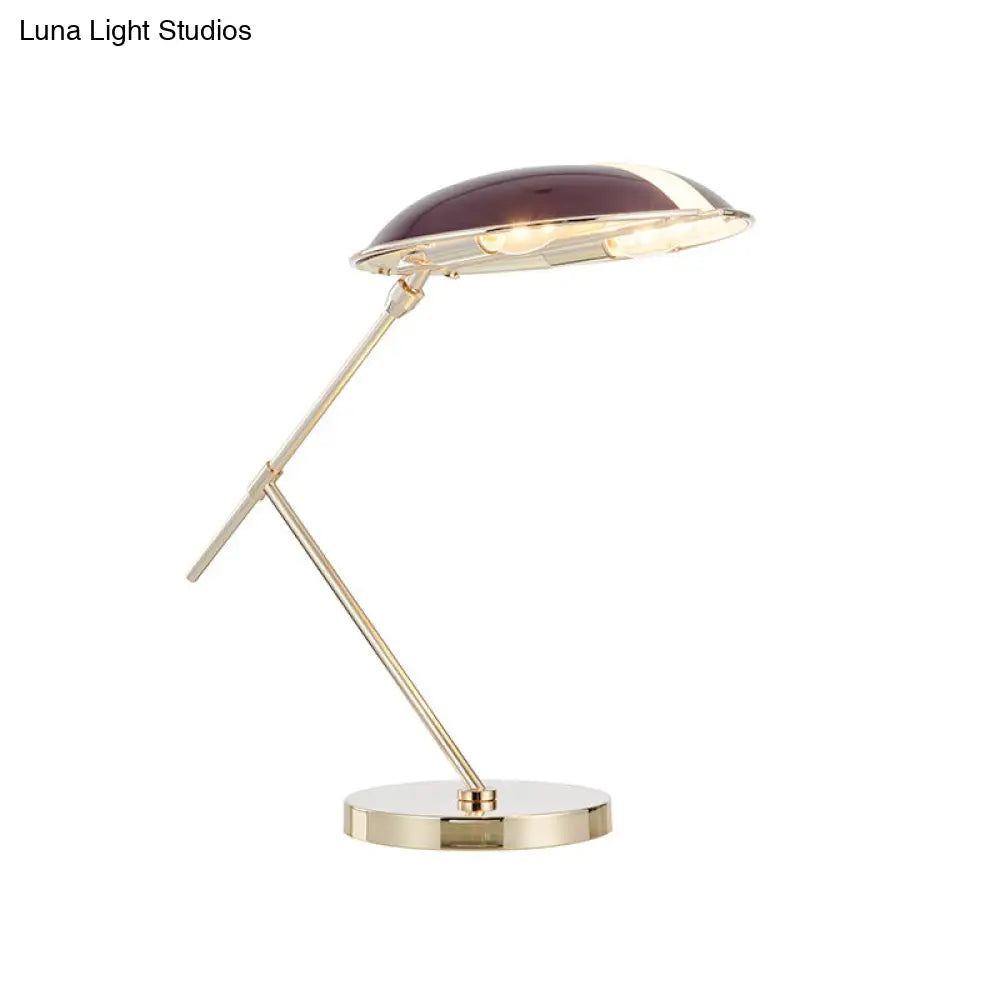 2-Head Purple Nightstand Lamp With Metal Shade - Contemporary Reading Book Light