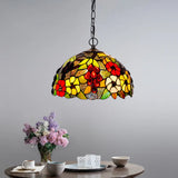 2-Light Domed Ceiling Chandelier With Stained Glass Tiffany Pendant Lighting In Red Green And Purple