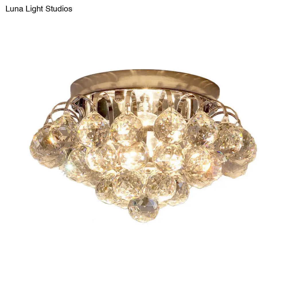 2-Light Flush Mount Chrome Crystal Raindrop Ceiling Light For Corridor