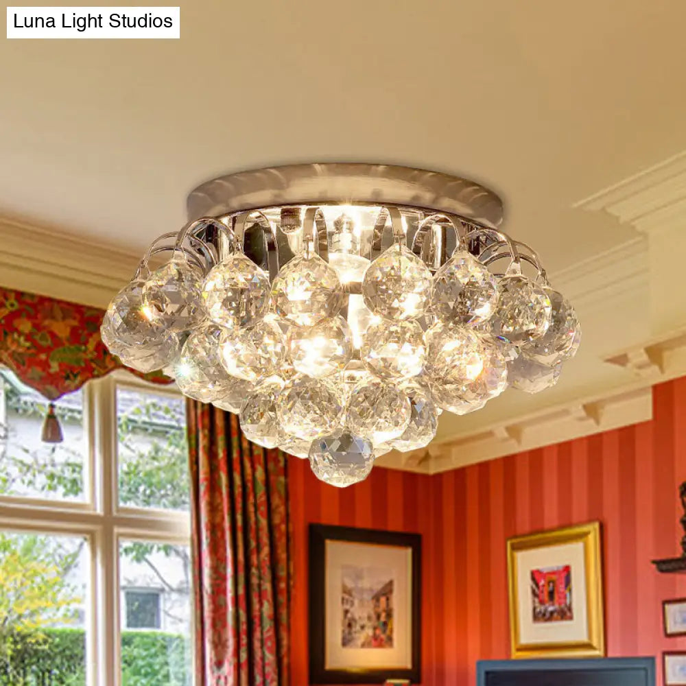 2-Light Flush Mount Chrome Crystal Raindrop Ceiling Light For Corridor
