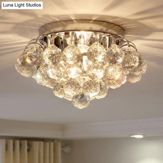 2-Light Flush Mount Chrome Crystal Raindrop Ceiling Light For Corridor