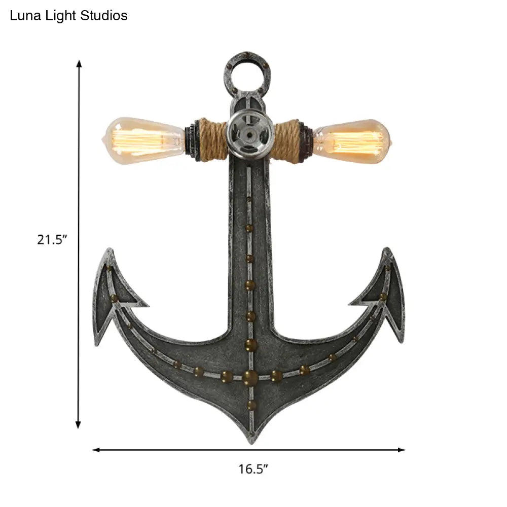 2-Light Nautical Industrial Wall Lamp: Anchor Design Wrought Iron Sconce Lighting For Restaurants