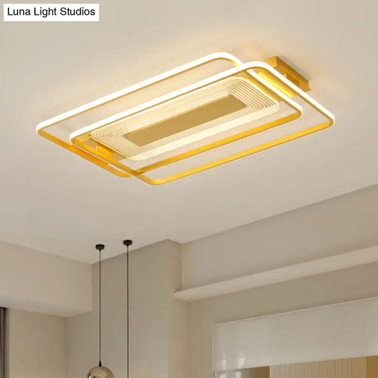 2 - Rect/Sq Flush Mount Lamp Nordic Metal 16.5’/20.5’/35.5’ Wide Led Gold Ceiling Light