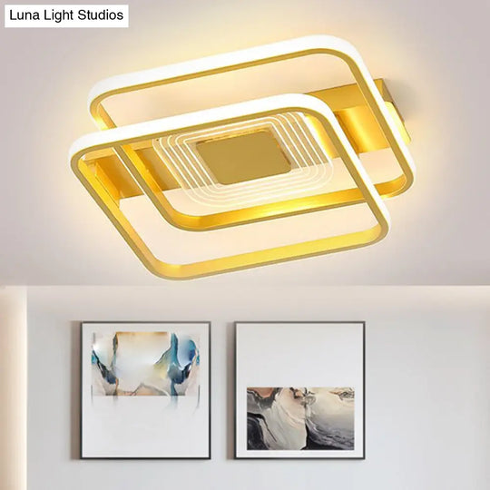2 - Rect/Sq Flush Mount Lamp Nordic Metal 16.5’/20.5’/35.5’ Wide Led Gold Ceiling Light