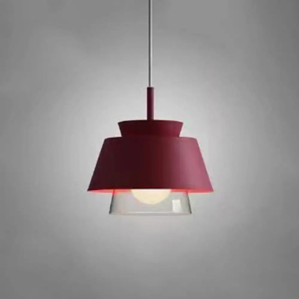 2-Shade Macaron Pendulum Light - Metal And Glass Ceiling Pendant Lamp Burgundy
