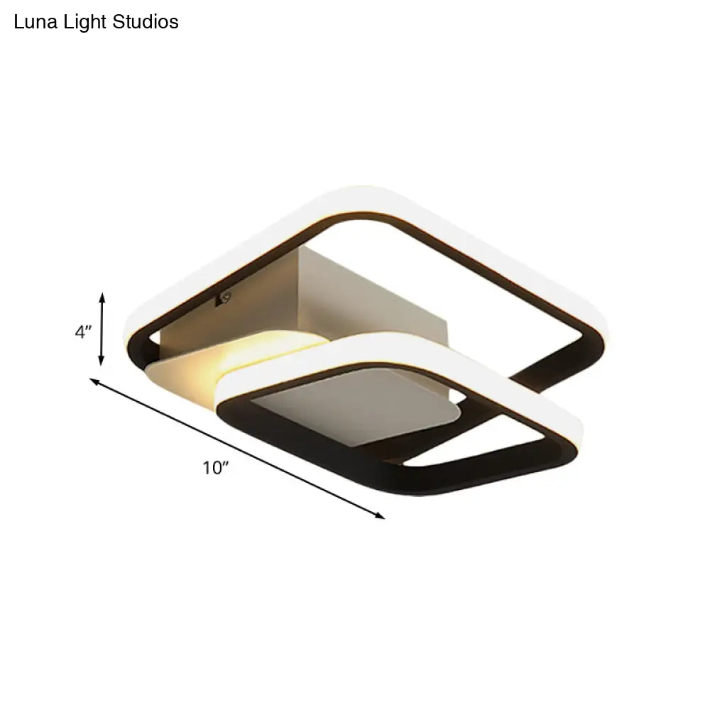 2-Square Frame Led Flushmount Ceiling Light In Modern Black And White/Warm For Hallways