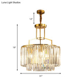 2-Tier Clear Crystal Prism Pendant Chandelier In Modern Gold Design - 3/5/8 Lights