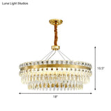 2-Tier Crystal Led Chandelier Modern Living Room Pendant Light In Gold 18’/23.5’ Width