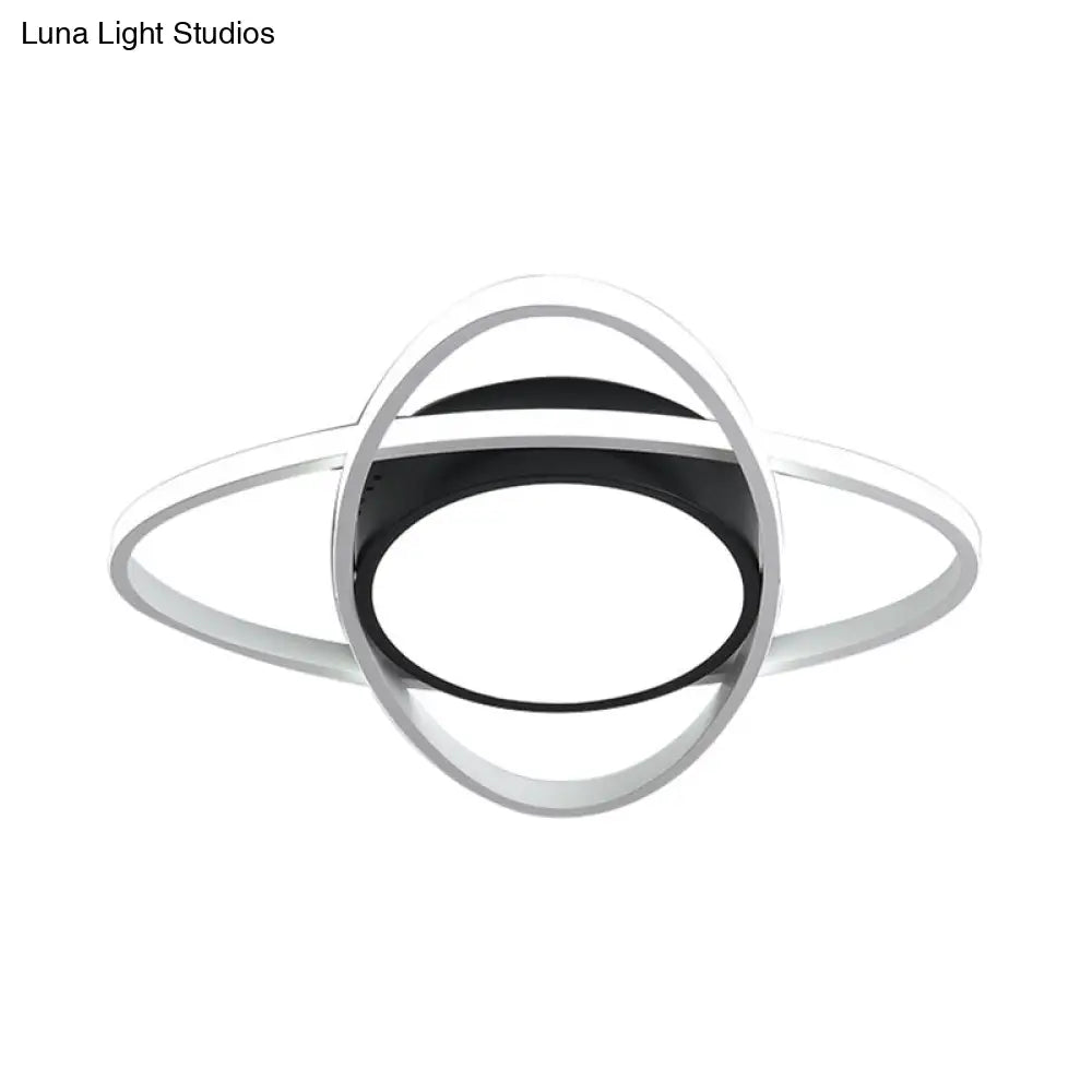 20.5/28 Wide Oval Metal Flush Mount Lamp- Modern Black And White Led Ceiling Fixture With Frosted