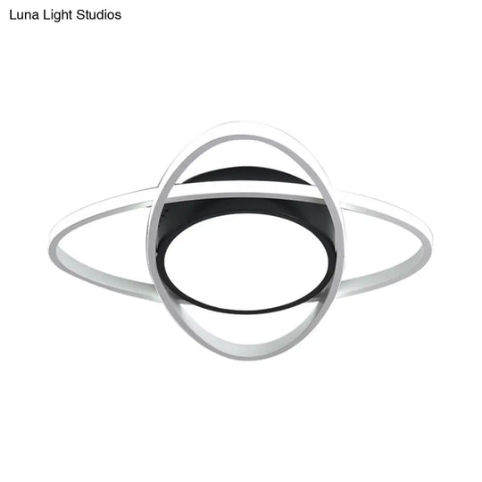 20.5/28 Wide Oval Metal Flush Mount Lamp- Modern Black And White Led Ceiling Fixture With Frosted