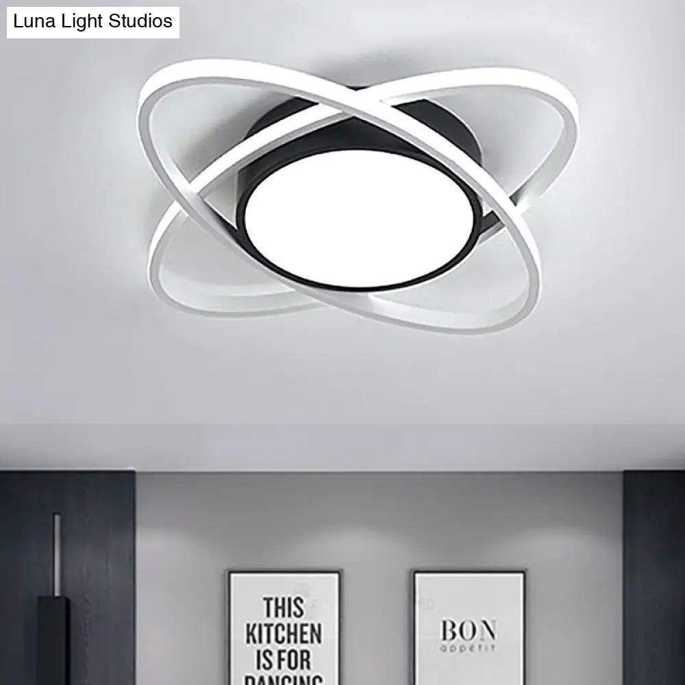 20.5’/28’ Wide Oval Metal Flush Mount Lamp - Modern Black And White Led Ceiling Fixture With