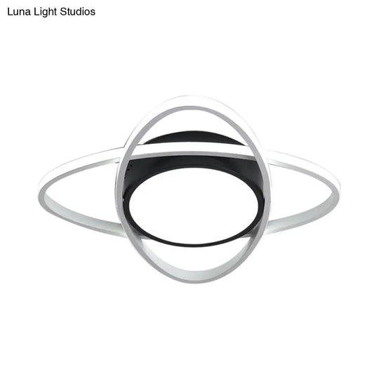 20.5’/28’ Wide Oval Metal Flush Mount Lamp - Modern Black And White Led Ceiling Fixture With