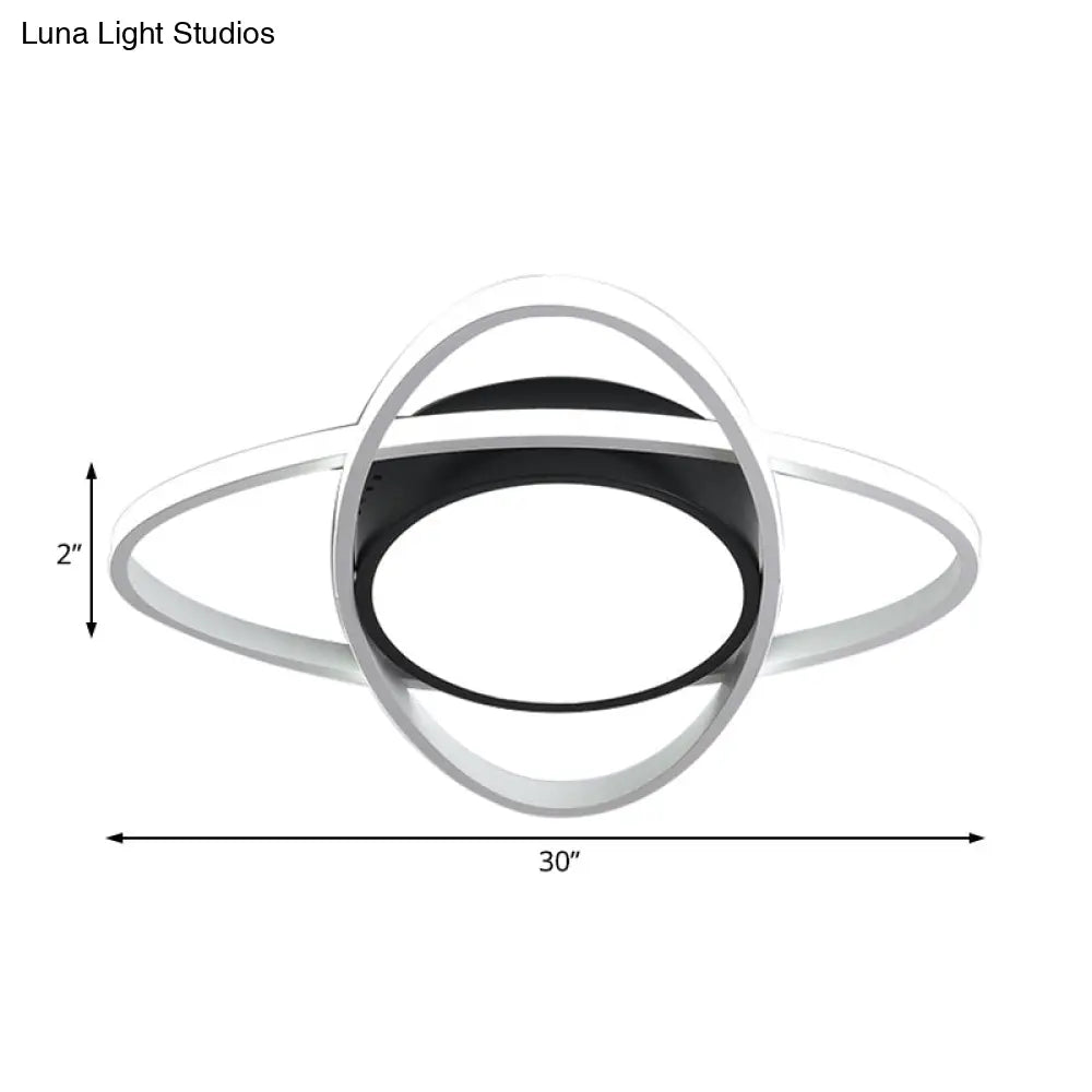 20.5’/28’ Wide Oval Metal Flush Mount Lamp - Modern Black And White Led Ceiling Fixture With