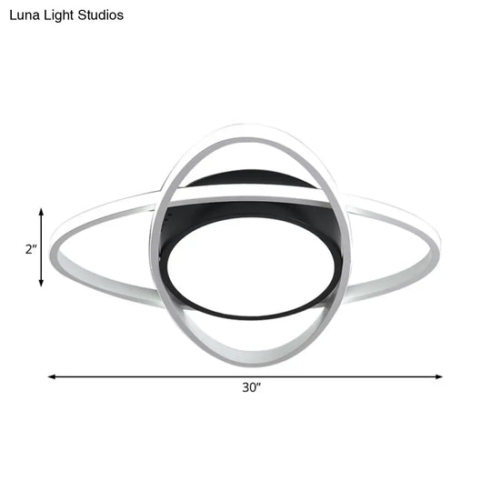 20.5’/28’ Wide Oval Metal Flush Mount Lamp - Modern Black And White Led Ceiling Fixture With