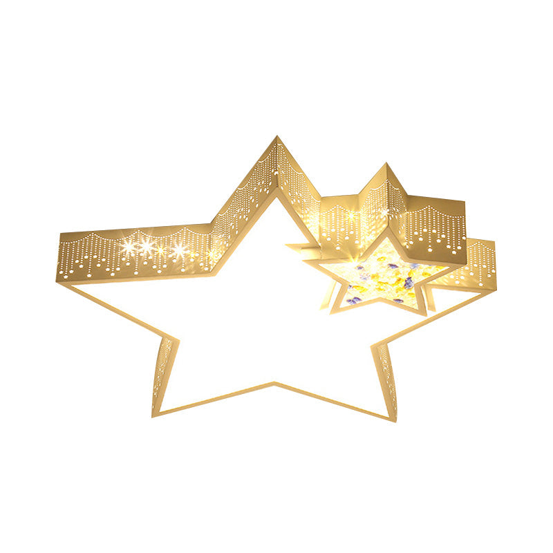 Kids' Bedroom Ceiling Light with Etched Metal Acrylic Design and White LED Lamp -  Luna Light Studios