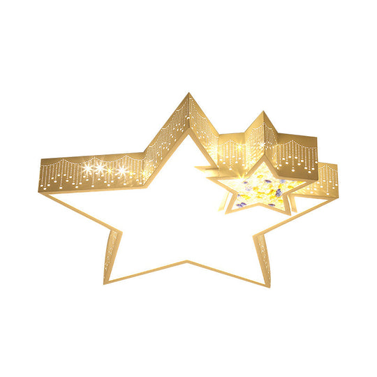 Kids' Bedroom Ceiling Light with Etched Metal Acrylic Design and White LED Lamp -  Luna Light Studios