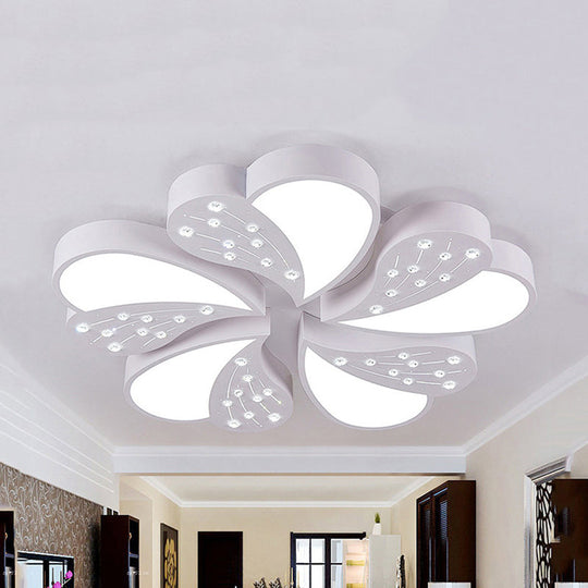 Floral White Flush Mount Ceiling Lamp With Crystal For Modern Baby Room