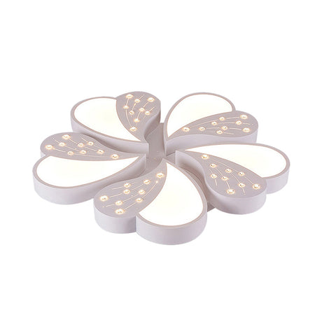 Floral White Flush Mount Ceiling Lamp With Crystal For Modern Baby Room