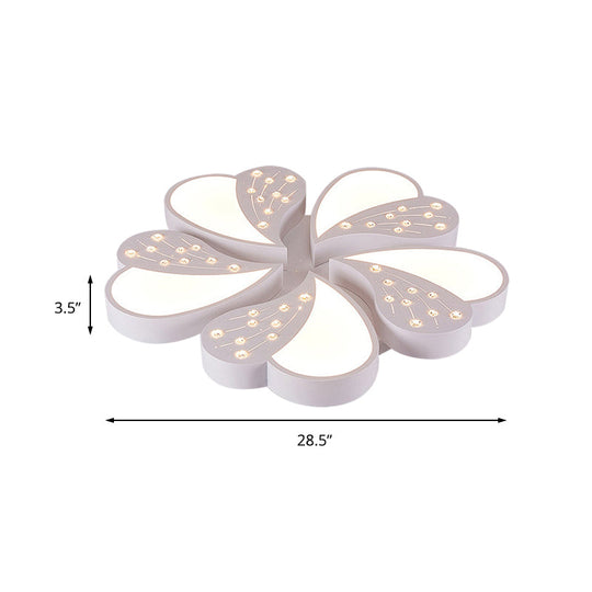 Floral White Flush Mount Ceiling Lamp With Crystal For Modern Baby Room
