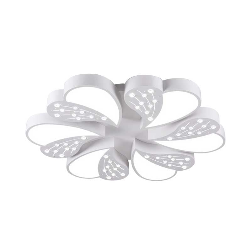 Floral White Flush Mount Ceiling Lamp With Crystal For Modern Baby Room