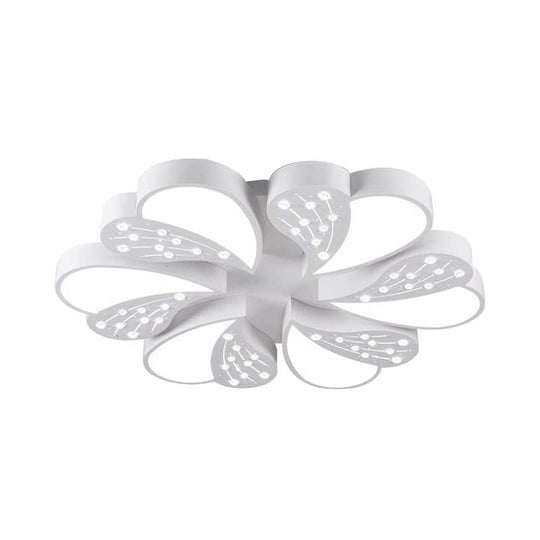 Floral White Flush Mount Ceiling Lamp With Crystal For Modern Baby Room