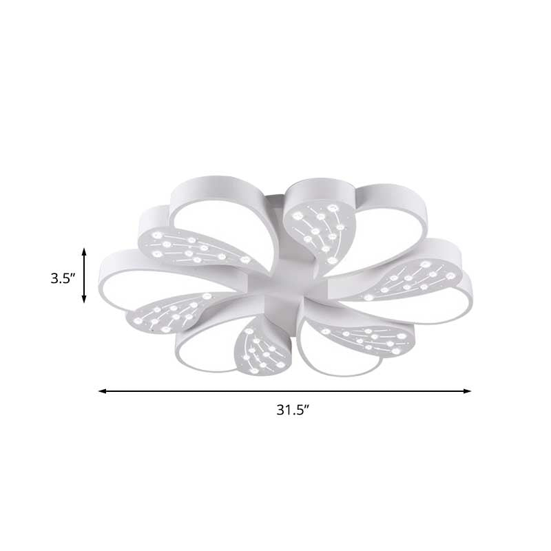 Floral White Flush Mount Ceiling Lamp With Crystal For Modern Baby Room