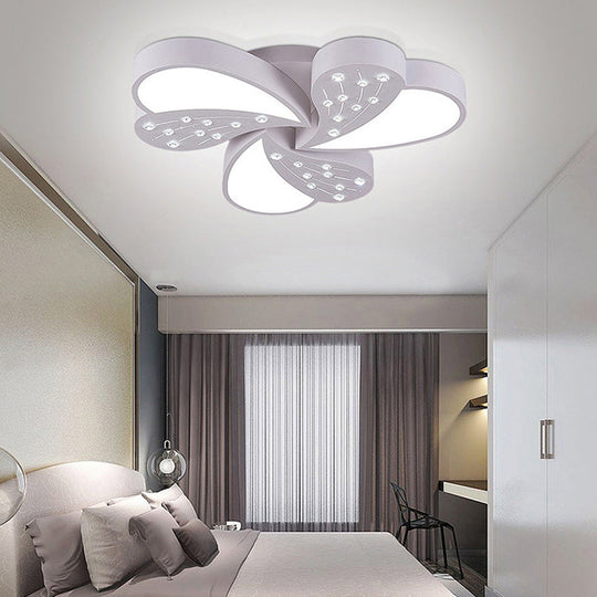 Floral White Flush Mount Ceiling Lamp With Crystal For Modern Baby Room 3 /