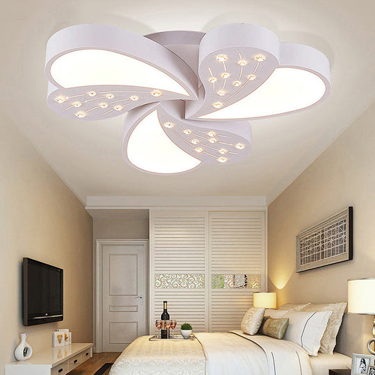 Floral White Flush Mount Ceiling Lamp With Crystal For Modern Baby Room